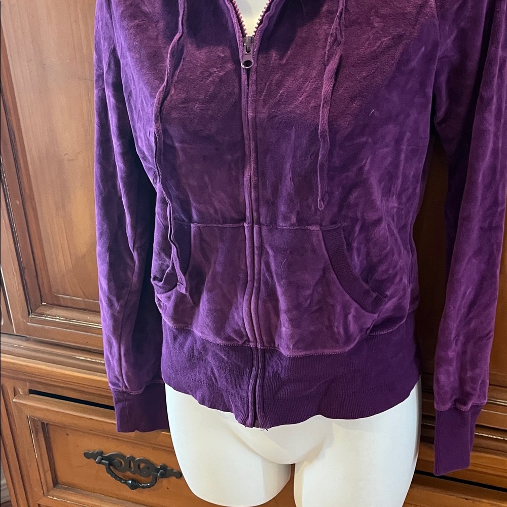 Velour Zip-Up Hoodie in Deep Purple